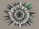 Sterburst-mandala in de stijl Modern Bauhaus, in houtskool, leigrijs en gebroken wit, met een fel smaragdgroen accent