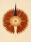 Sterburst-mandala in de stijl Modern Bauhaus, in terracotta, roestoranje en romige crème, met een diepzwart accent