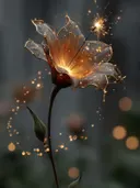 Schilderij van een bloem met een explosie van gouden vonken