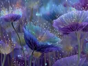 Schilderij van blauwe distelbloemen bedekt met glinsterend sterrenstof