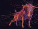 Stier opgebouwd uit kleurrijke kabels