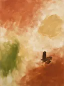 Stille wassing met terracotta accent, abstract schilderij met doorschijnende wassingen