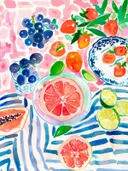 Stilleven schilderij met citrusfruit en bessen
