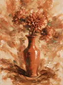 Schilderij: stilleven in beweging, terracotta