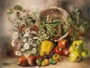 Stilleven met asters en een fruitmand van Carl Massmann: stilleven met fruit