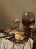Stillevenschilderij 'Stilleven met Broodje en Roemer' naar Pieter Claesz