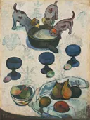 Stilleven met drie puppy's van Paul Gauguin: stilleven met puppy