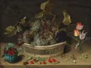Stilleven met fruit en bloemen van Isaak Soreau: stilleven met bloemen en fruit
