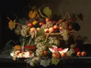 Stilleven met fruit van Severin Roesen: stilleven met druiven, citroen en bes
