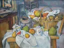 Stilleven met fruitmand van Paul Cézanne: stilleven met keramiek, peer en pote