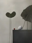 Stilleven met lotusbladeren en stenen