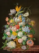 Stilleven met strelitzia en andere bloemen van Franz Xaver Petter: stilleven