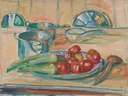 Stilleven met tomaten, prei en pannen van Edvard Munch: stilleven met fruit
