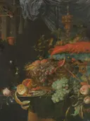 Stillevenschilderij 'Stilleven met Vruchten en een Puttertje' naar Abraham Mignon