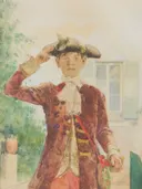 Stina Bergöö som page 1884 van Carl Larsson: landschap