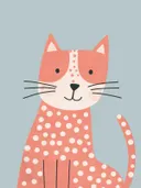 Schilderij van een koraalkleurige kat met stippen voor de kinderkamer