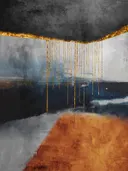 Expressief abstract schilderij met gouden regen