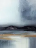 Abstract landschap schilderij met stormachtige heuvels in grijs en goud