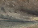 Stormy Sea, Brighton van John Constable: zee met zee, regen, storm en wolken, in donker grijsblauw