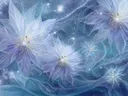 Schilderij van stervormige blauwe bloemen met gouden gloeiend hart
