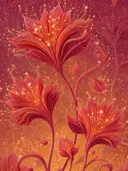 Schilderij van een stralende, vurige fantasiebloem