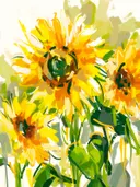 Schilderij van stralende zonnebloemen in geel en oranje