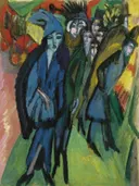 STRASSENSZENE (STREET SCENE) recto, 1913, lot.13 ( ) van Ernst Ludwig Kirchner: figuren met mensen, straat, stad en hoeden, in blauw en groen