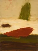 Streken in drie lagen terracotta, abstract schilderij met brede penseelstreken