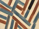 Strepen in de stijl Geometric Earth, in gedempt blauwgrijs, romige crème en terracotta, met een diepzwart accent