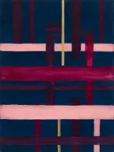 Strepen in de stijl Geometric Earth, in aubergine, diep magenta en zacht blos, met een dunne gouden lijn