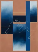 Strepen in de stijl Geometric Earth, in middernachtindigo, kobalt en bleek ijsblauw, met een dunne gouden lijn