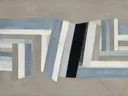Strepen in de stijl Geometric Earth, in steengrijs, bleek blauwgrijs en krijtwit, met een diepzwart accent