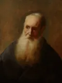 Studie van een oude man van Jan Lievens: portret met oude man, witte baard en mantel, in warm bruin