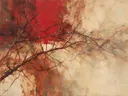 Schilderij: takken half opgelost in rood