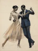 Sepia schets van een dansend paar in tango-houding
