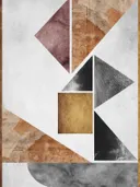 Geometrisch tangram schilderij in terracotta en goud