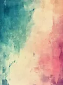 Abstract aquarelschilderij met teal en roze vlakken op beige achtergrond