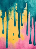 Abstract schilderij met teal, gele en roze verfdruppels