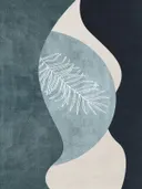 Abstract art nouveau schilderij met teal vormen en palmblad lijntekening