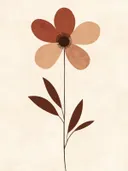 Schilderij met grafische bloem in terracotta en roze tinten