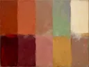 Schilderij: terracotta en dieprood in vakken