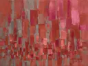 Abstract schilderij met het paletmes in terracotta en magenta