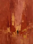Abstract schilderij met het paletmes in terracotta en oud roze