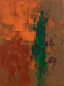Terracotta en smaragd met doorbraak, abstract schilderij met het paletmes