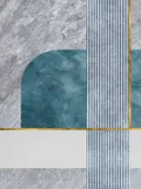 Art deco schilderij met teal boog en marmeren strepen