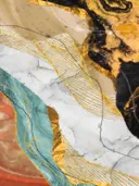 Abstract art deco terrazzo schilderij in goud en koraal