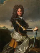 The Duke of Orléans future Regent of France by Jean Baptiste ( ) van Jean-Baptiste Santerre: portret met man, harnas, pruik en zwaard, in staalgrijs en okergeel