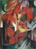 The Foxes van Franz Marc: dieren met vossen, kleurvlakken, kubisme en dieren, in rood, blauw en zwart