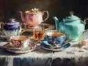 Stilleven van theekopjes met thee