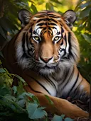 Tijger rustend in jungle gebladerte